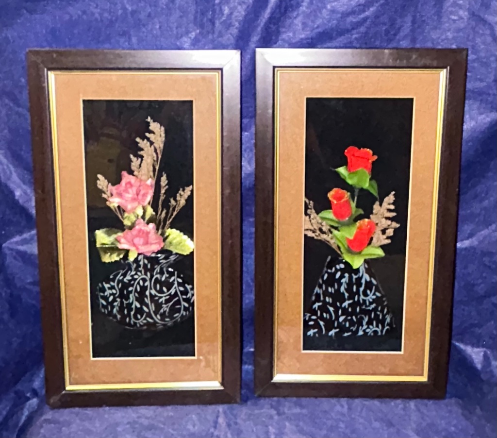 (2) Vintage Framed Floral Shadow Box Art