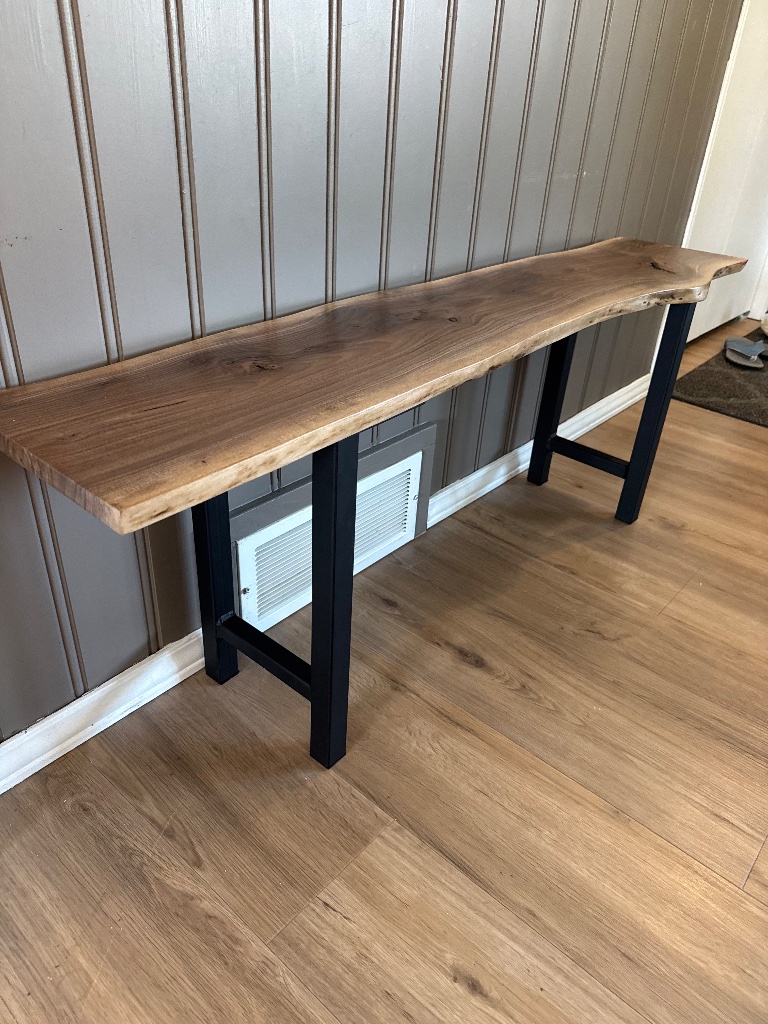 Live edge walnut entry bench