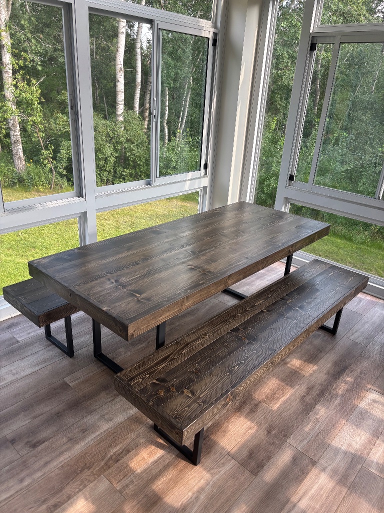 Custom Pine Dining Table With Benches